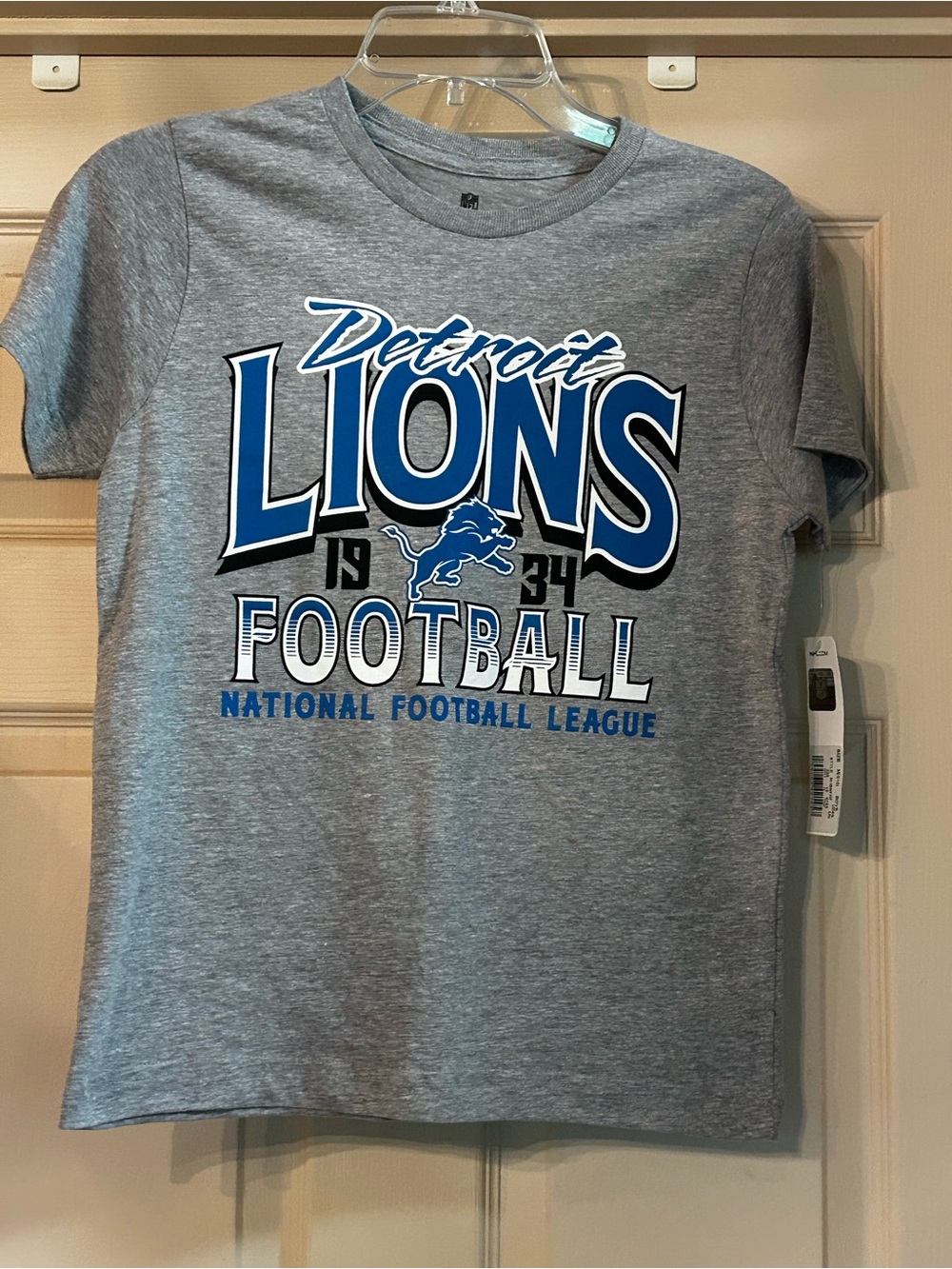 NWT NFL Detroit Lions Soft Cotton Grey Tee Logo Boy’s Medium 8/10